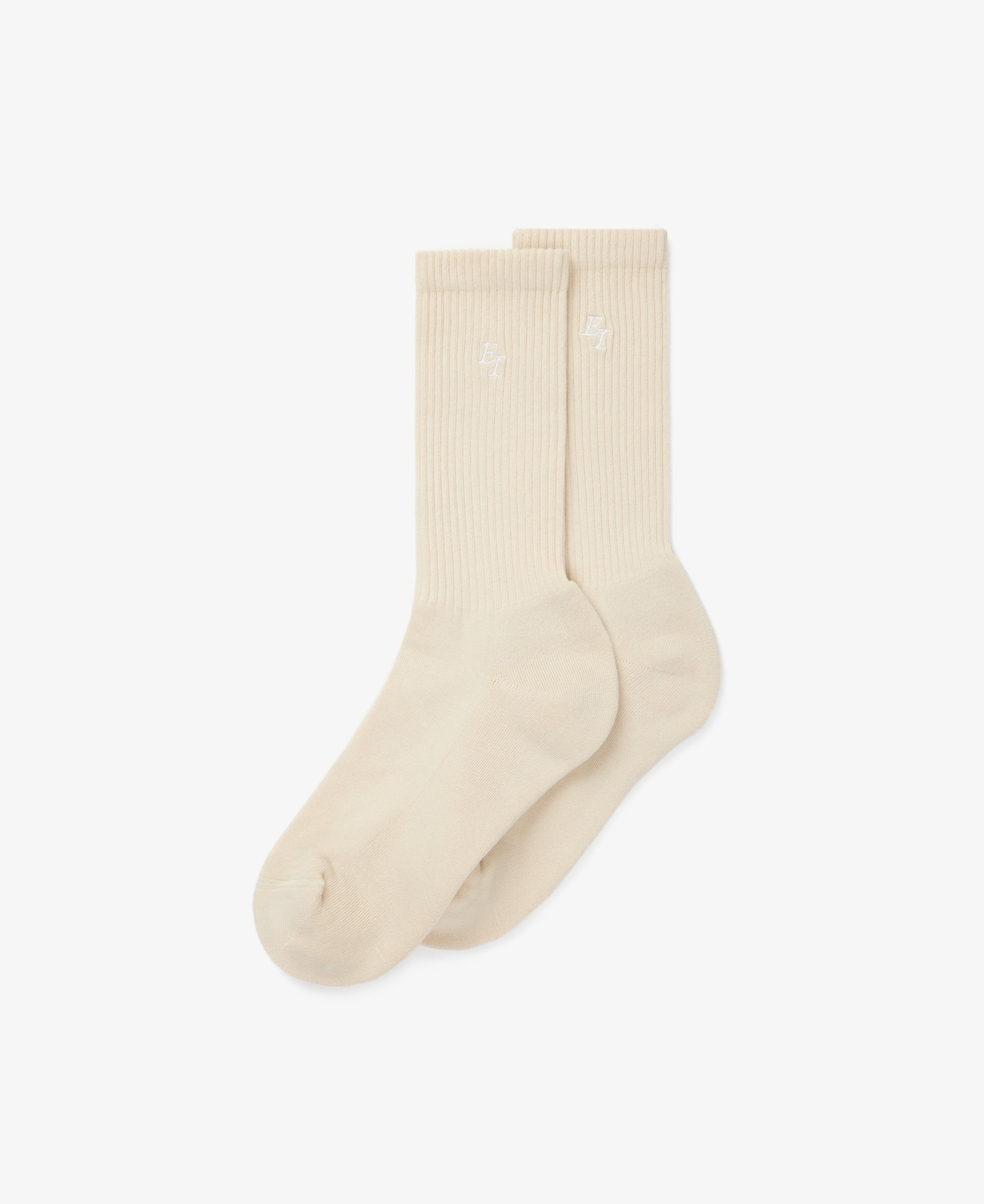 EI Monogram Embroidered Sock - Cream