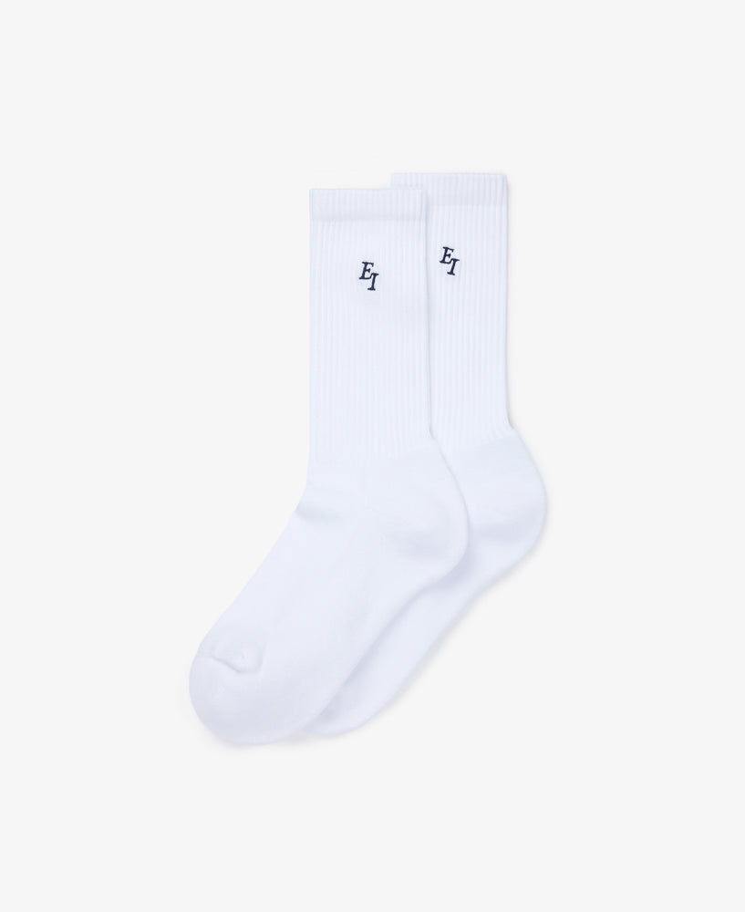 EI Monogram Embroidered Sock - White