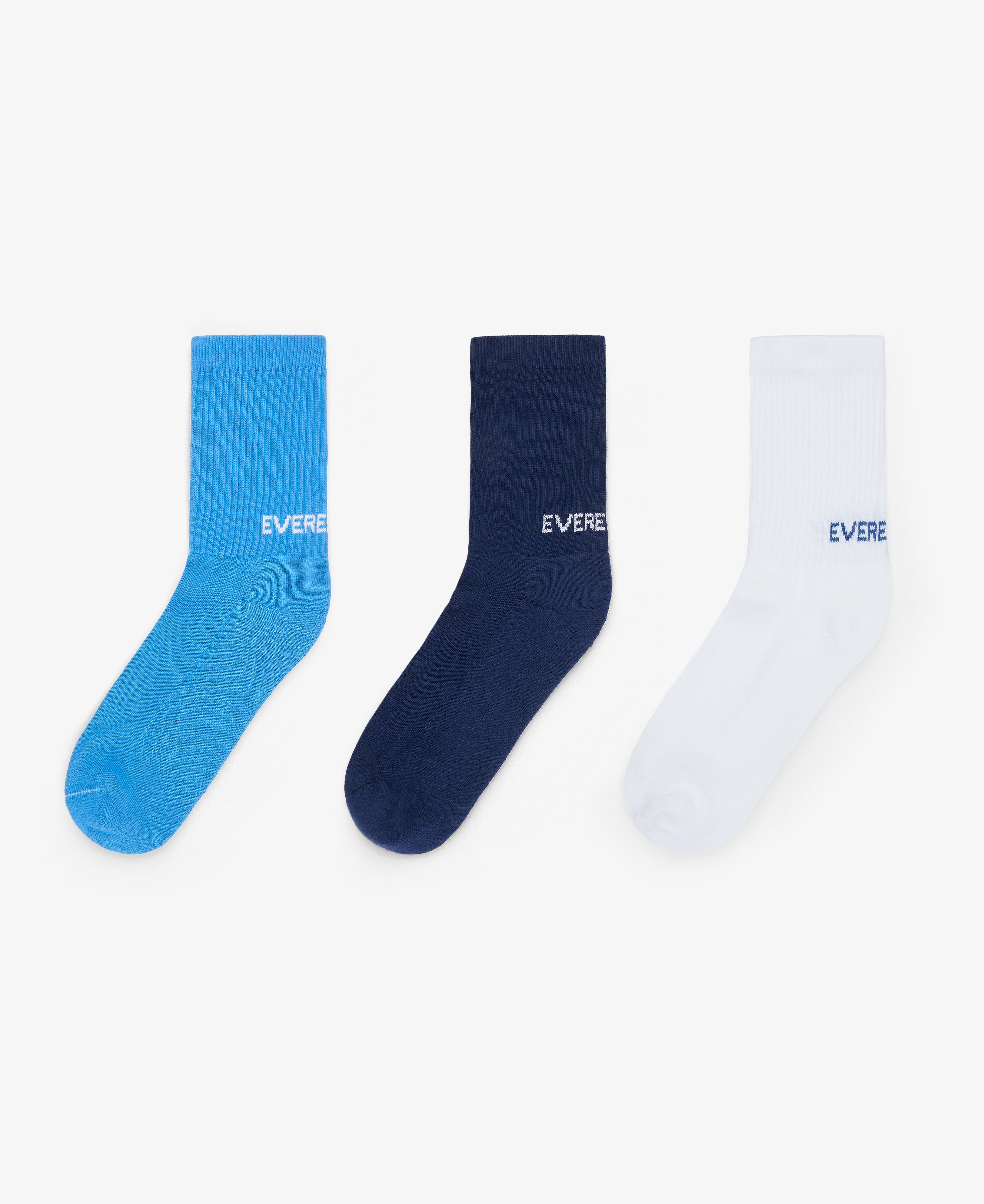 3 Pack Crew Length Socks- White/Sky/Navy