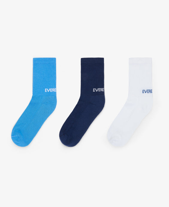 3 Pack Crew Length Socks- White/Sky/Navy