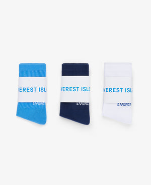 3 Pack Crew Length Socks- White/Sky/Navy